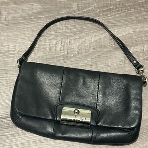 Coach Black Leather Shoulder Bag with Silver Accent